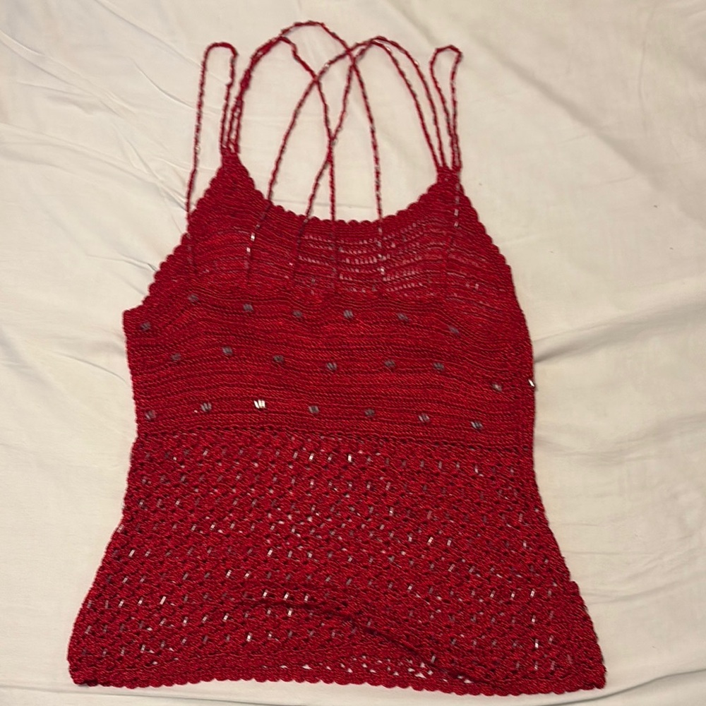 Elegant Red Crochet Women's Top y2k